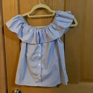 Off the Shoulder Blue and White Blouse